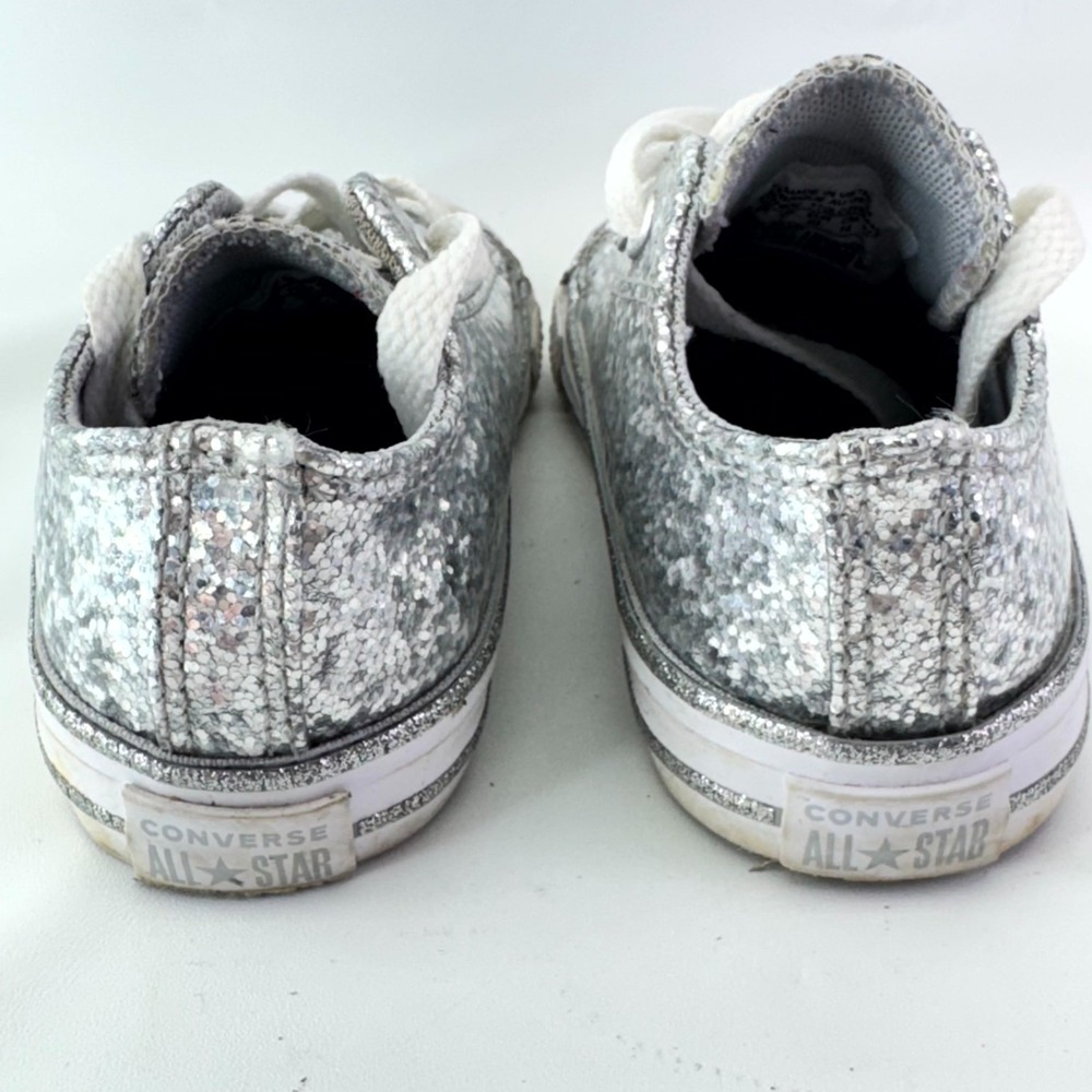 Converse All Star Low Glitter Sneakers Toddler Size 7 Silver Lace Up Walking - Picture 4 of 10